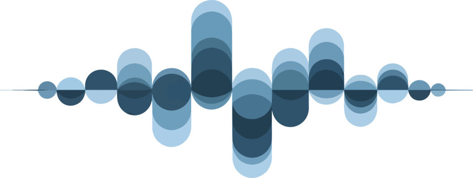Abstract visualization of blue overlapping semicircles forming a sound wave pattern