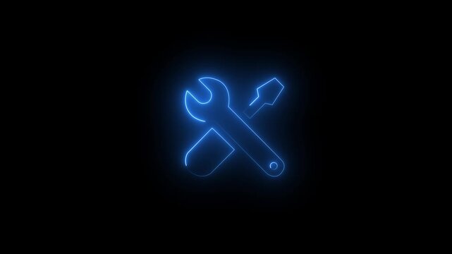 glowing neon blue color setting animation icon circle animated on black background