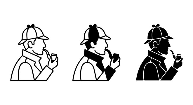 Detective Icons: Sherlock Holmes Silhouette, Investigator Profile, Mystery Character Vector Set