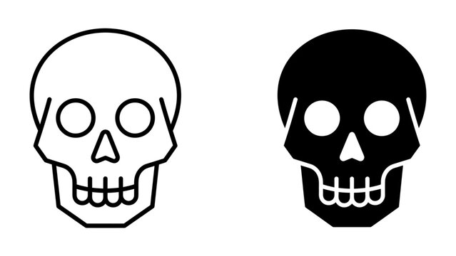Skull Icons: A minimalist design featuring two skull icons, one outlined and one filled black, representing danger and mortality.