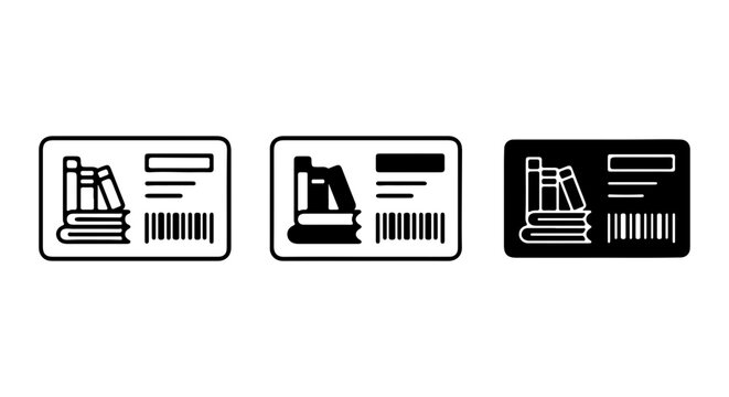 Library Card Icons, Book Access Pass Vector Set, Reading Membership Identification