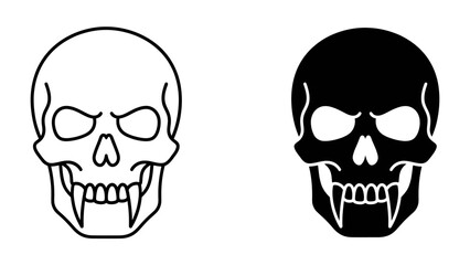 Vampire Skull Icon: A striking graphic design featuring two stylized skull icons, one outlined in black and white, the other a solid black silhouette, both with menacing fangs. © afra