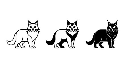 Lynx Vector Icons, Wild Cat Silhouette Set, Feline Animal Graphics, Black and White Line Art © bd