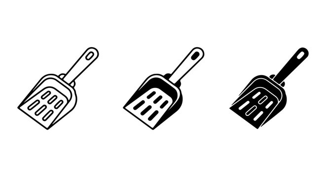 Cat Litter Scoop Icons, Pet Cleaning Tool Vector Set, Hygiene Accessory Graphics