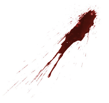Diagonal blood splatter with long streaks, isolated on transparent cutout background
