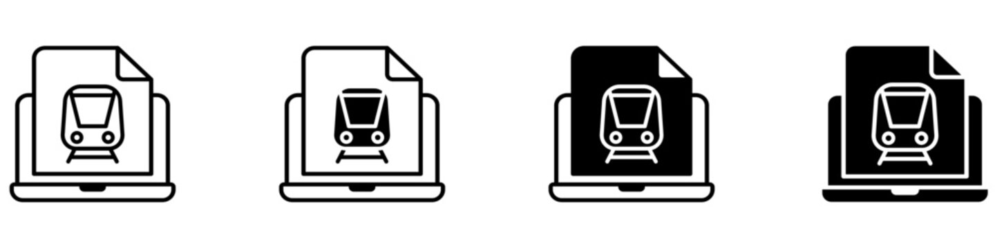 Online train ticket icon vector set. Railway booking illustration sign collection. Digital rail ticket symbol. Electronic ticket logo or mark.