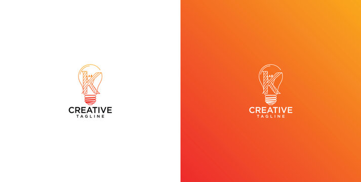 Creative letter K light bulb logo design template for business innovation