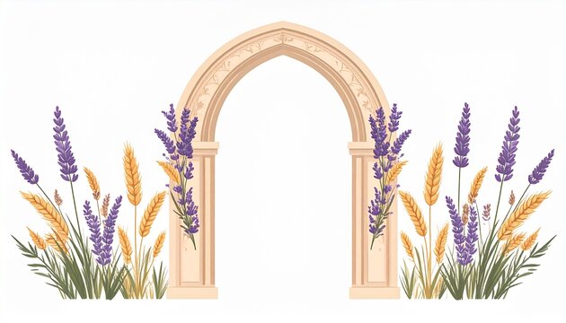 Golden archway with purple feather grass decorative frame.
