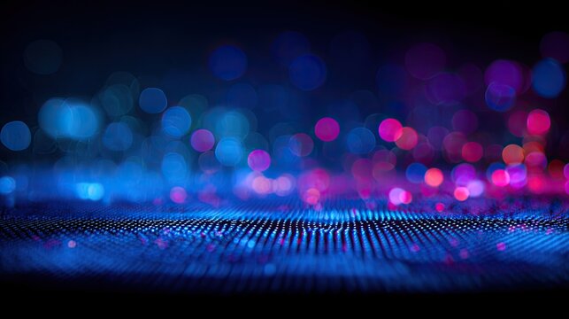 Abstract digital light patterns on a dark background with bokeh effects