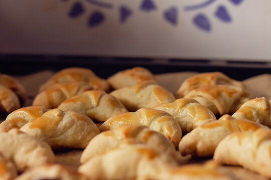 fresh baked marmalade filled crescent cookies in the rustic folklor kitchen 