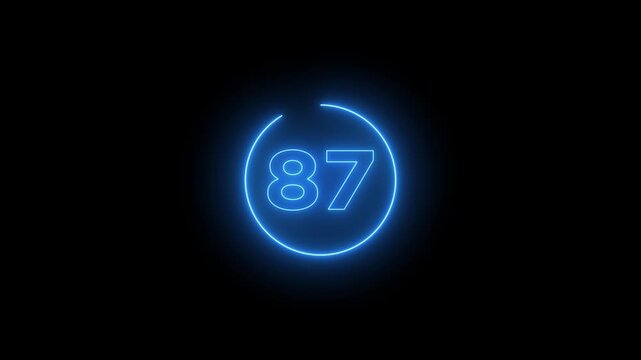 Glowing neon 95 second countdown timer animation on black background.Progress bars circle with countdown animation. Circular Percentage Loading Bar Animation on Dark Background.