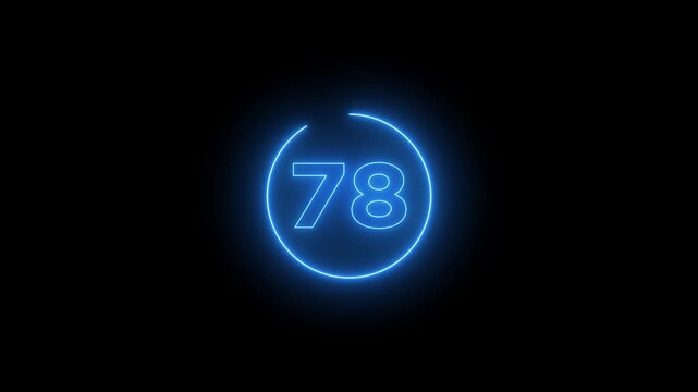 Glowing neon 85 second countdown timer animation on black background.Progress bars circle with countdown animation. Circular Percentage Loading Bar Animation on Dark Background.
