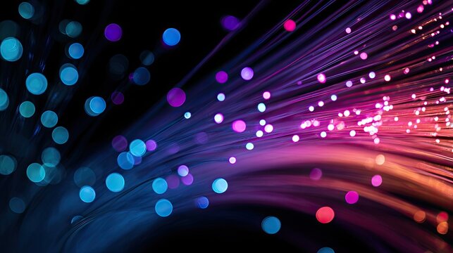 Abstract background with glowing blue and pink fiber optic lights