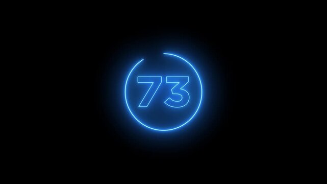 Glowing neon 80 second countdown timer animation on black background.Progress bars circle with countdown animation. Circular Percentage Loading Bar Animation on Dark Background.