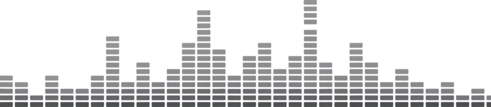 Grey rectangular bars form an audio visualizer display on a white background