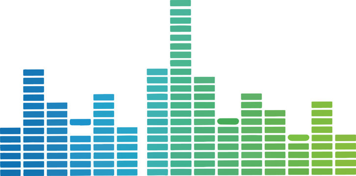 Horizontal sound equalizer bars in blue and green gradient against white