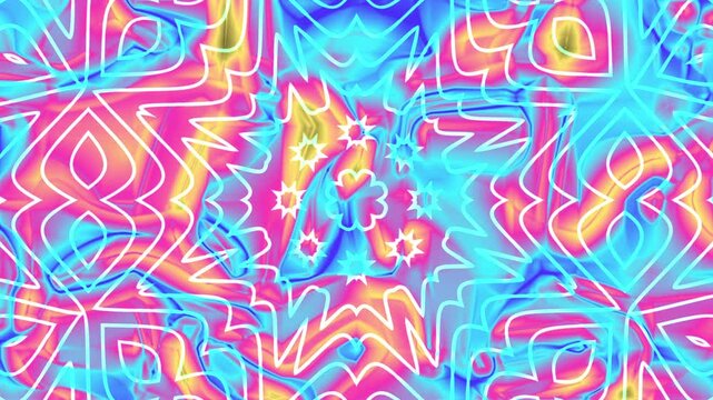 Abstract blurred rainbow swirl background pattern with bright neon colors and geometric shapes suitable for backgrounds, prints, and digital art projects.