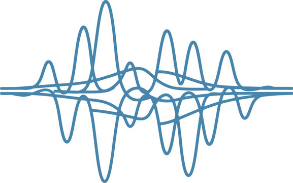 Multiple overlapping blue signal waveforms on a white background