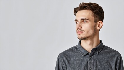 Obraz premium handsome young man in stylish collared shirt isolated on clean background, casual fashion portrait