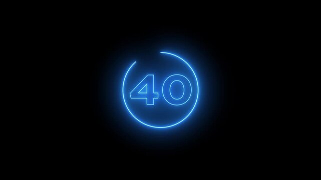 Glowing neon 45 second countdown timer animation on black background.Progress bars circle with countdown animation. Circular Percentage Loading Bar Animation on Dark Background.