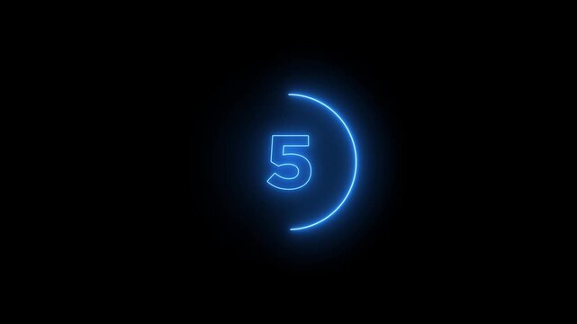 Glowing neon 10 second countdown timer animation on black background.Progress bars circle with countdown animation. Circular Percentage Loading Bar Animation on Dark Background.