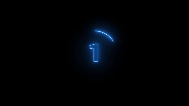 Glowing neon 5 second countdown timer animation on black background.Progress bars circle with countdown animation. Circular Percentage Loading Bar Animation on Dark Background.