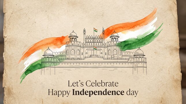 Red Fort background for 15 August India independence day concept drawing illustration hand drawing