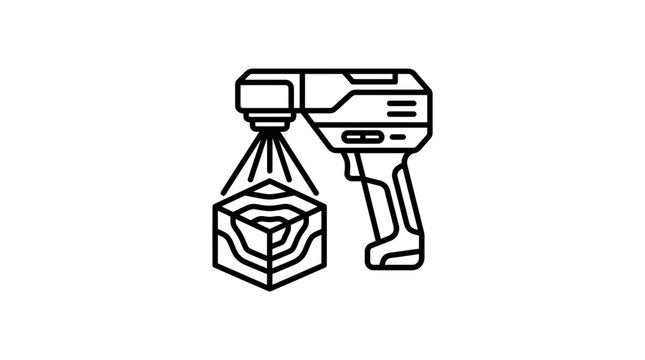 Handheld 3D laser scanner mapping object icon.