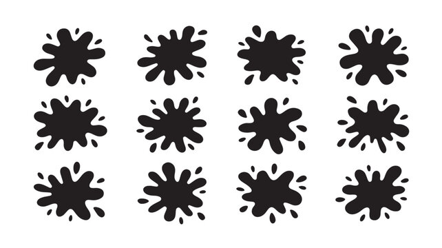 Black Ink Splatters Set Isolated on White Background Vector Illustration