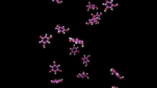 A translucent benzene molecule structure rises smoothly against a minimalist blue backdrop. The scientific three dimensional animation highlights atomic bonds moving upwards naturally.
