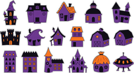 Naklejka premium Gothic Haunted Mansion Halloween Clipart with Towers and Bats