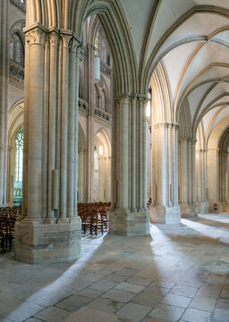 interior of cathedral in coutances, a city in the south of french normandy