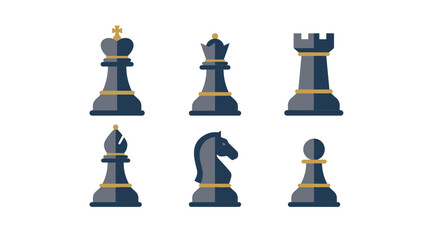 Chess pieces including king, queen, rook, bishop, knight, and pawn are arranged in a clean grid layout for strategic game analysis. © labubu
