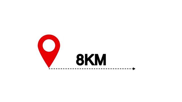 8 km distance from one place to another animation isolated on whitebackground