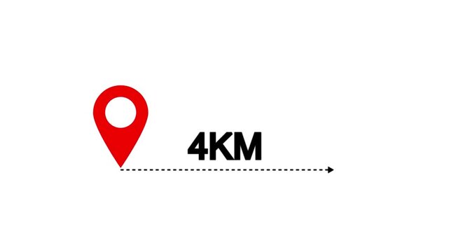 4 km distance from one place to another animation isolated on white background