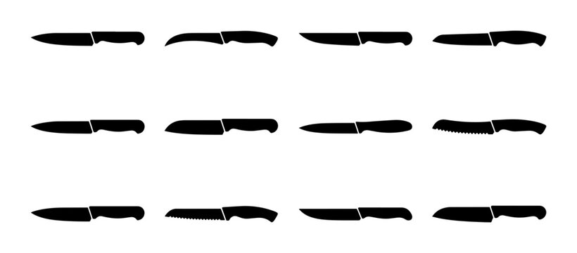 Kitchen Knife Silhouettes, Chef Knives Set, Utility Blades Collection, Culinary Tools Vector Icons