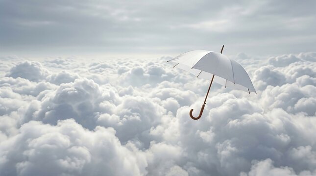 White umbrella floating above a sea of clouds