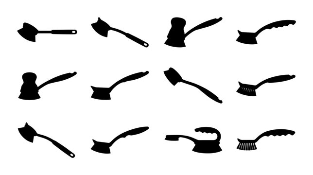 Set of 12 Black Silhouette BBQ Grill Utensil Icons, Barbecue Cooking Tools Collection, Grilling Accessories Vector Graphics