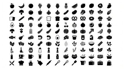 Fototapeta premium Collection of Flat Vector Icons Representing Healthy Food and Kitchen Tools