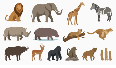 African Wildlife Mammal Collection with Safari Animals Isolated on White Background Vector Illustration © Rashel12