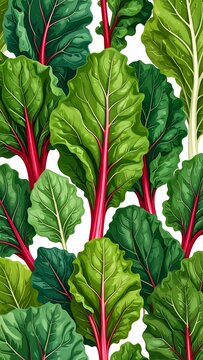 Close up of vibrant red celery plants in garden.