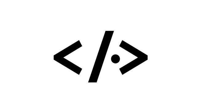 Minimalist code symbol on white background representing programming concepts and software