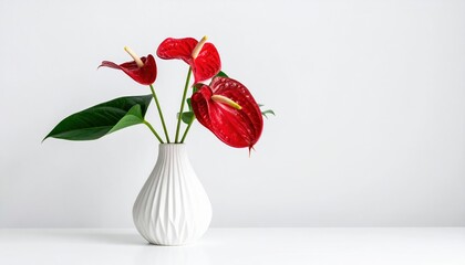 Obraz premium Vase with anthurium flowers on white background, elegant floral decoration and home styling