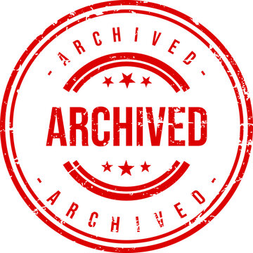 Bright red circular rubber stamp featuring the bold word archived centered inside with distressed vintage texture and decorative stars designed for official document marking and professional office or