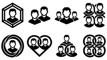 Fototapeta premium Set of people icon symbols representing team unity and community connection through collaboration and digital network profiles