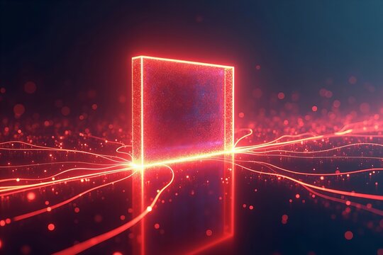 Design an Eye-Catching Visualization of Light Streams Symbolizing Data Blocked by a Brilliant, Illuminated Firewall Structure, Using Bold Color Contrasts to Highlight the Barrier