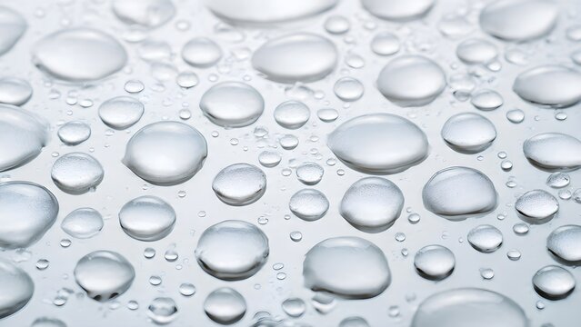 Macro view of numerous shimmering water droplets glistening on a reflective surface showcasing the pure liquid s spherical shapes and textures creating a visually appealing abstract pattern for