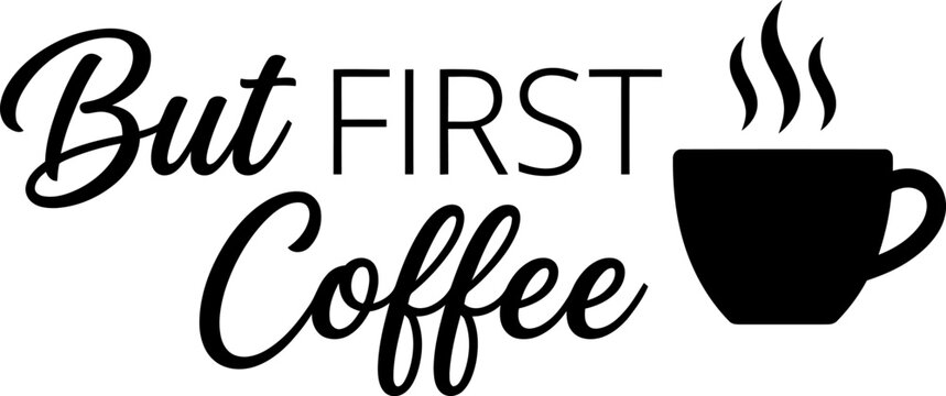 Coffee break concept with bold script typography and steaming cup icon.