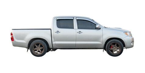 Right side view of clean silver or bronze pickup truck isolated on white background with clipping path © nathamag11