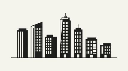 Obraz premium A simple black silhouette of a modern city skyline on a light background